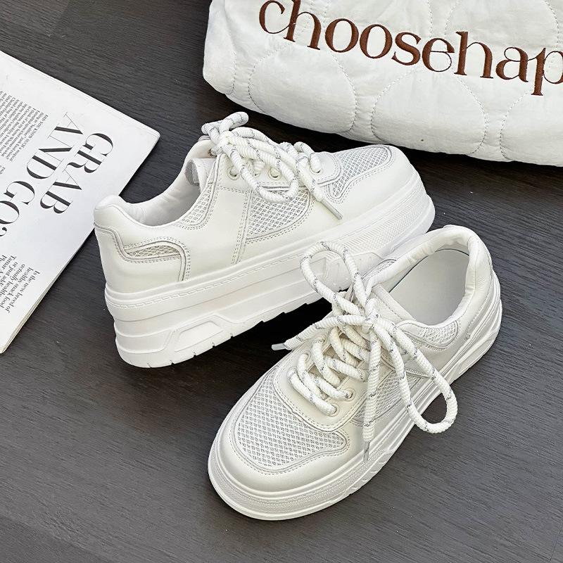 Mesh Breathable Little White Shoes Women's Summer Breathable Small Thick Soles Increase Height 6 Versatile Casual Board Shoes