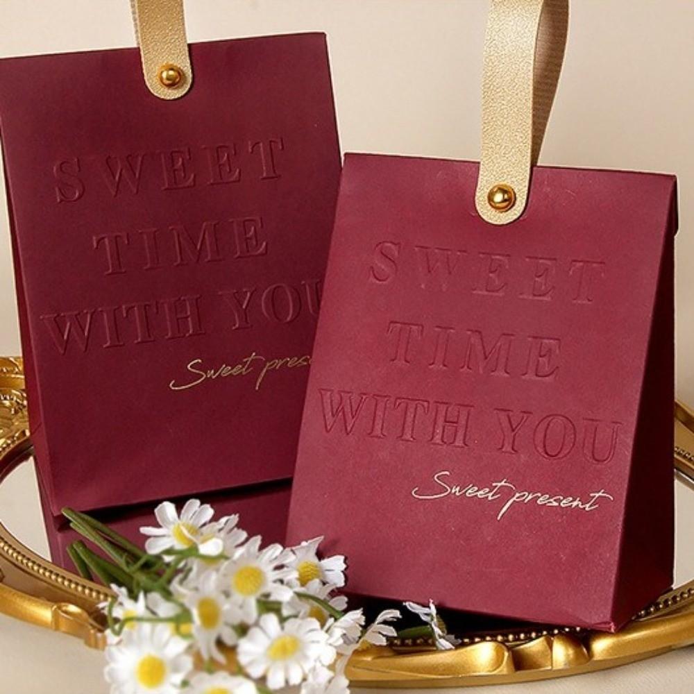 10pcs Kraft Paper Party Favor Bag Leather Handle Wedding Candy Bag Wedding Gift Box  Party Supplies