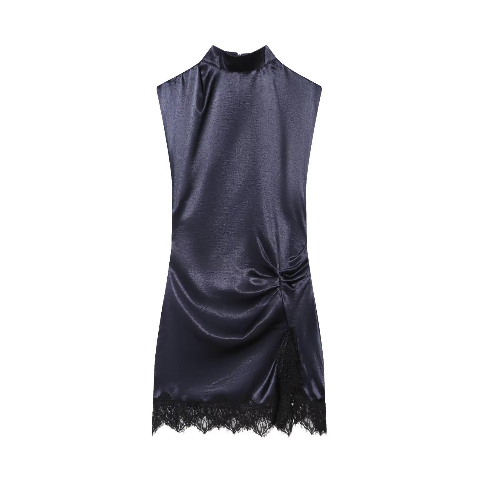 European 2025 Autumn Women s Lace Satin Mini Dress Small