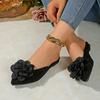 Fashion Leisure Black Cloesd Toe Slippers Women 2025 Summer Leopard Flat Heels Shoes Women Big Flower Slip On Daily Shoes Women