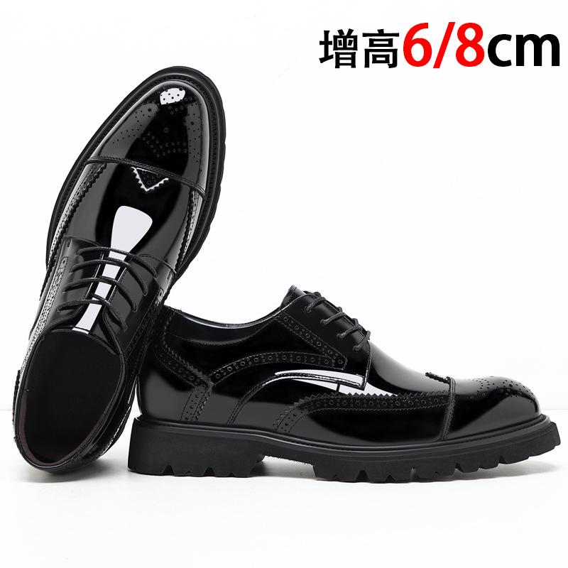 Inner heightening Brock leather shoes men's spring and autumn first-layer cowhide glossy business dress shoes heightening best man wedding shoes men