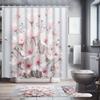 4Pcs Light Pink Cherry Shower Curtain Set with Non-Slip Bath Mat, Toilet Lid Cover, Contour Rug & 12 Hooks, Bathroom Decor