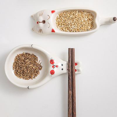 Plato pequeño de cerámica con forma de gato, miniplato para salsa de soja, salsa de tomate, pesto y mostaza, platos para condimentos con asa para el hogar y el restaurante