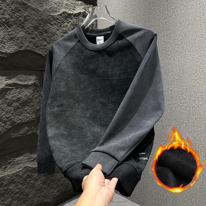 2025 Men's Korean Style Fleece Hoodie: Trendy Autumn/Winter Long Sleeve Pullover