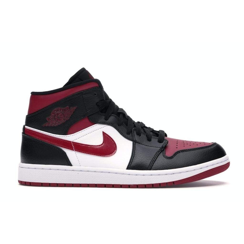 Air Jordan 1 Mid Noble Red Men Sneakers Black White 554724-066