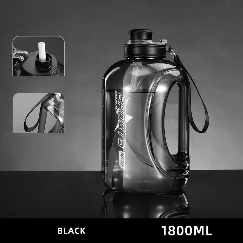 

2800Ml Sports Water Bottle Large-Capacity Gym Fitness Kettle Big-Belly Water Cup With Straw Outdoor Handle Big Jug 1800ml чёрный