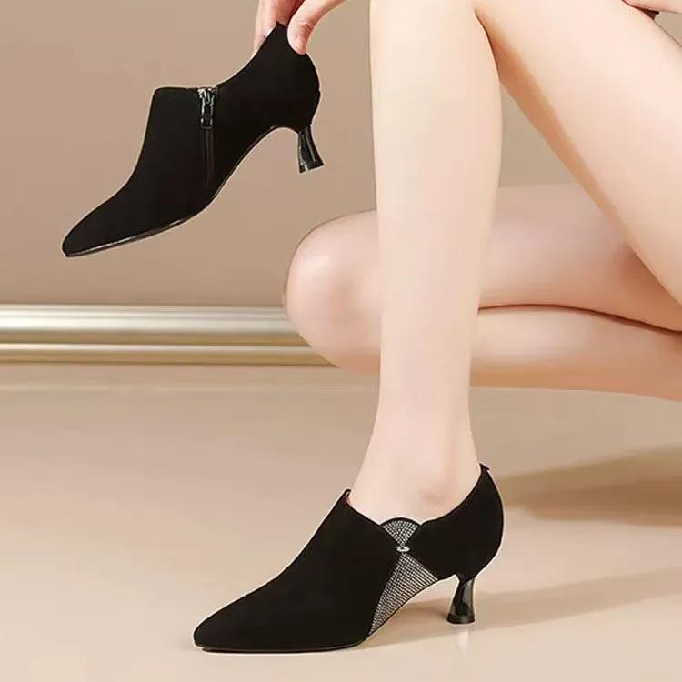 zapatos de mujer women fashion pointed toe black spring & summer slip on ankle shoes lady classic comfort crystal shoes ga683