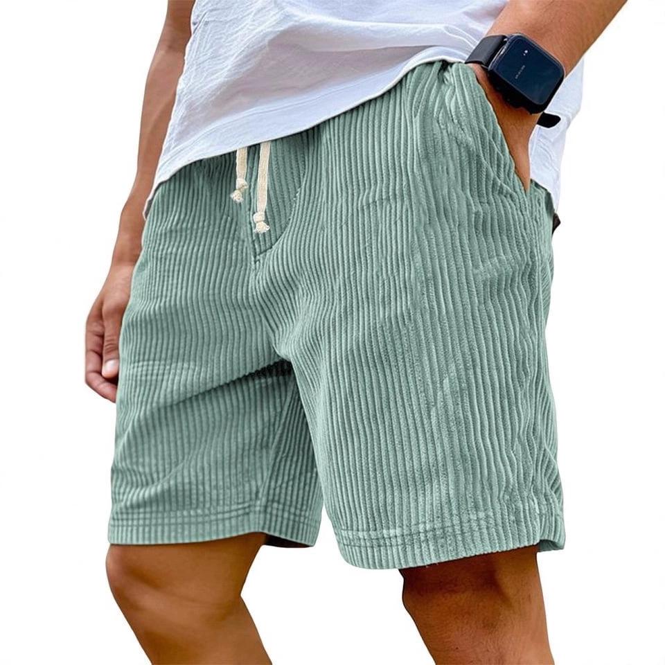 2025 Men's Retro Embroidered Logo Corduroy Drawstring Shorts