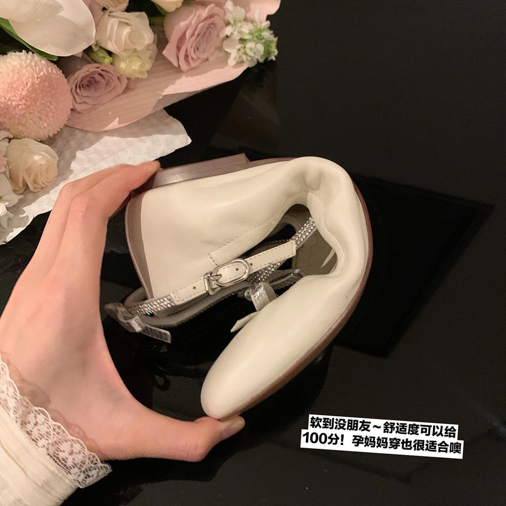 [Shei Su Yinyin] Tiptoe~ Heavy Industry Rhinestone Bow Flat Ballet Single Shoes Women's Mary Jane Shoes