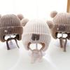 Cartoon Bär Baby Strickmütze Niedlicher Bommel Säugling Ohrenschutz Mütze Winter Warm Kinder Mädchen Jungen Ohrenklappenmützen