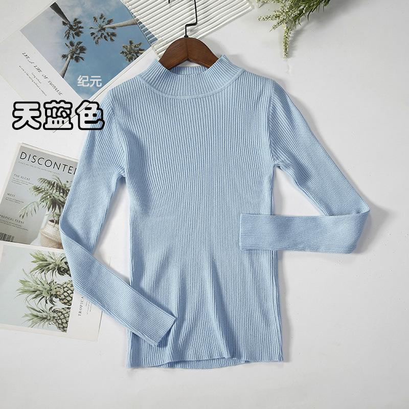 Semi Turtleneck Knitted Jumper Women s Early Autumn Solid Colour Slim Knitted Bottoming Sweater Blend Comfortable Undercoat Long Sleeves Sweater One size 1698₽
