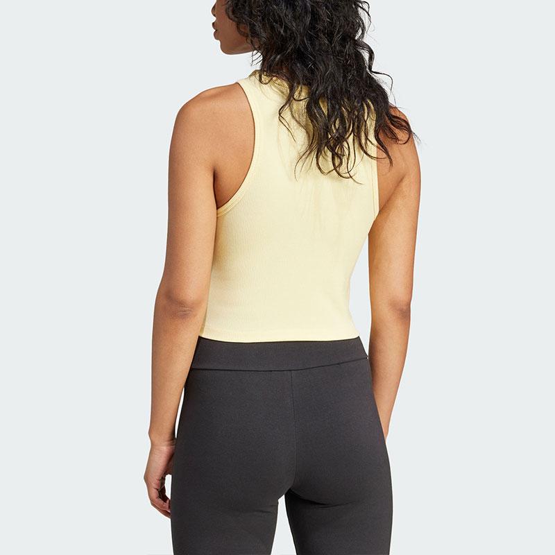 adidas Originals Solid Slim Fit Ribbed Crew Neck Tank Top Women Tops Yellow IY9650