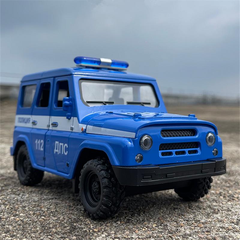 Neues Uaz Hunter Leichtmetall-Automodell Diecasts Metall Polizei Geländefahrzeuge Automodell Simulation Ton und Licht Kinderspielzeug Geschenk