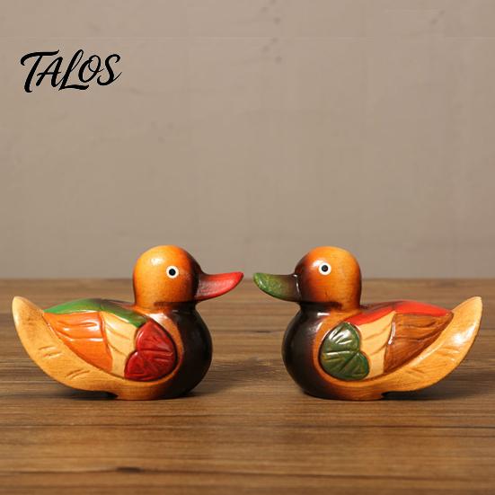 Warm Romantic Room Accent 1 Pair Wedding Ducks Ornament, Hand-Painted Wooden Mandarin Duck Statues, Color Lasting Vivid Statue Garden Bird Statue,