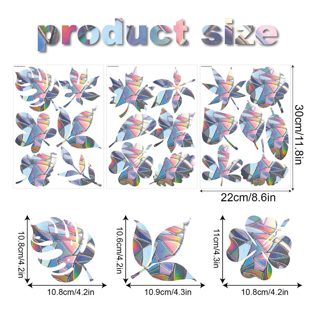 Pack of 3 Window Film Stained Leaf Reusable Rainbow Glass Cling Removable Decoration Stickers Indoor Decals Office Decor