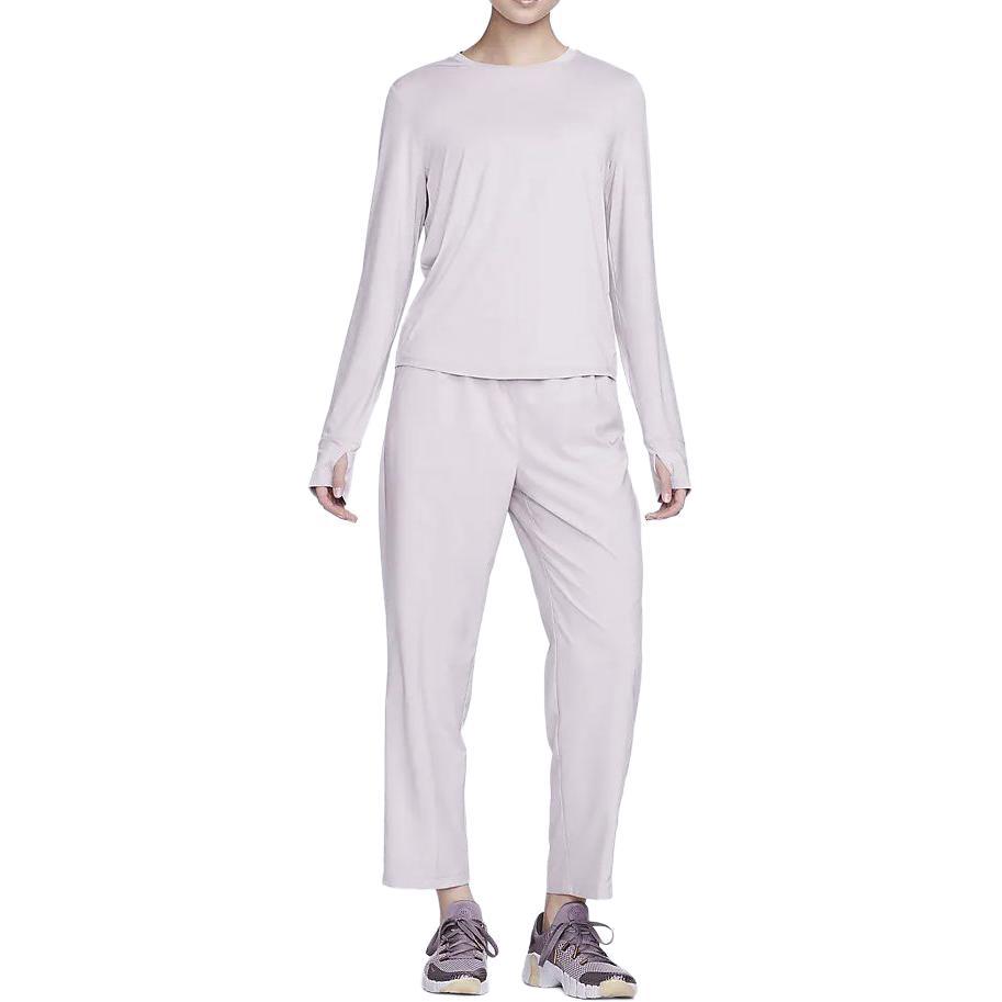 Nike Solid Color Round Neck Casual Long Sleeve T-Shirt Women Tops Grey Purple FN2802-019