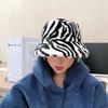 Hat Female Autumn and Winter Versatile Fashion Black and White Striped Plush Cute Warm Bucket Hat Trendy Fashion