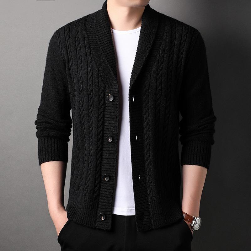 

Men s V-Neck Cable Knit Cardigan Sweater - Autumn/Winter Casual Fashion Medium чорний