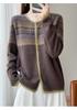 Retro Contrast Color Silk Wool Jacquard Cardigan - Women's Loose Long Sleeve Knit Top