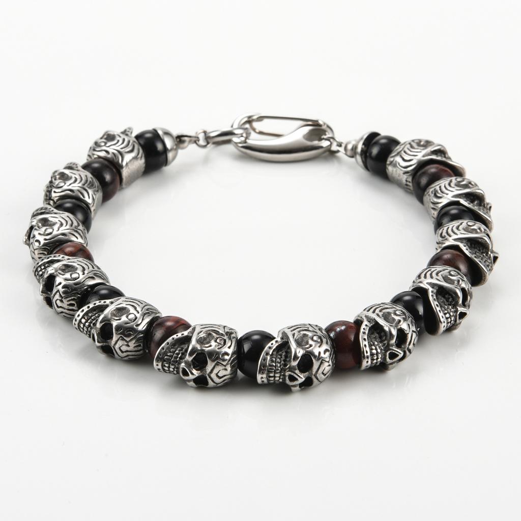 Neu eingeführter Perlenarmband, Neues Armband aus Edelstahl mit Totenkopf, Hochwertiges Armband aus Natursteinperlen