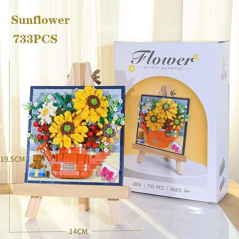 

Микро строительный блок подсолнечника, собранная модель гвоздики, Лилия Роза, 3D стойка для рисования маслом, кирпичи Санта-Клауса, игрушка для домашнего декора 2814(No Box)