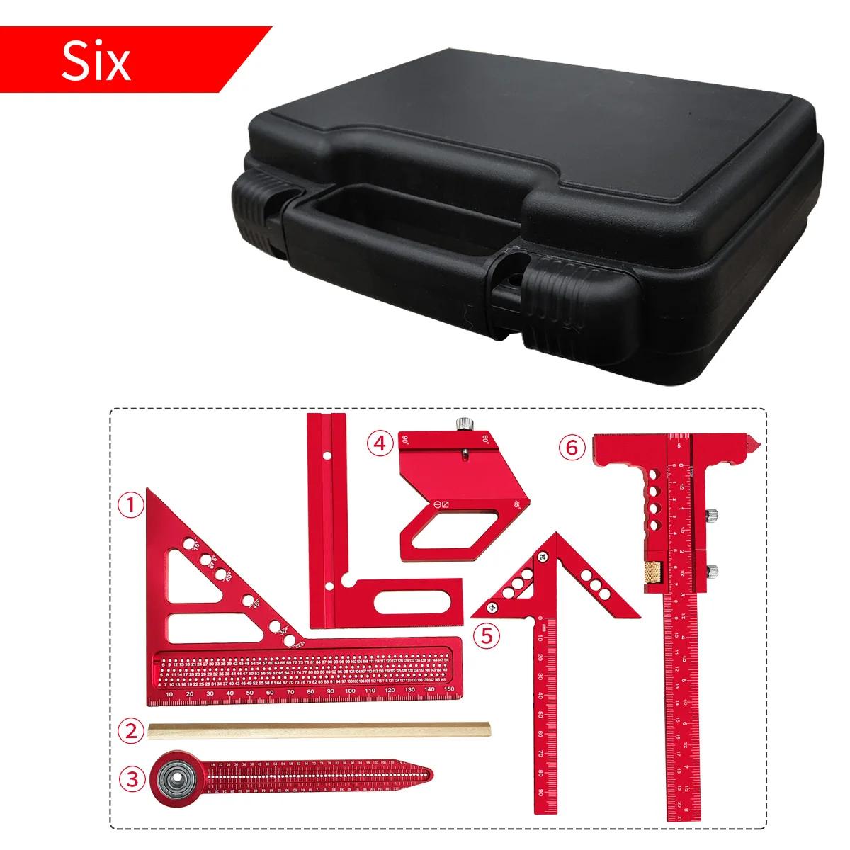 

6/7/8pcs Aluminum Alloy Woodworking Marking Measuring Ruler Kit with Box, Precision & Layout Carpenter Ruler Wood Scribing Tools