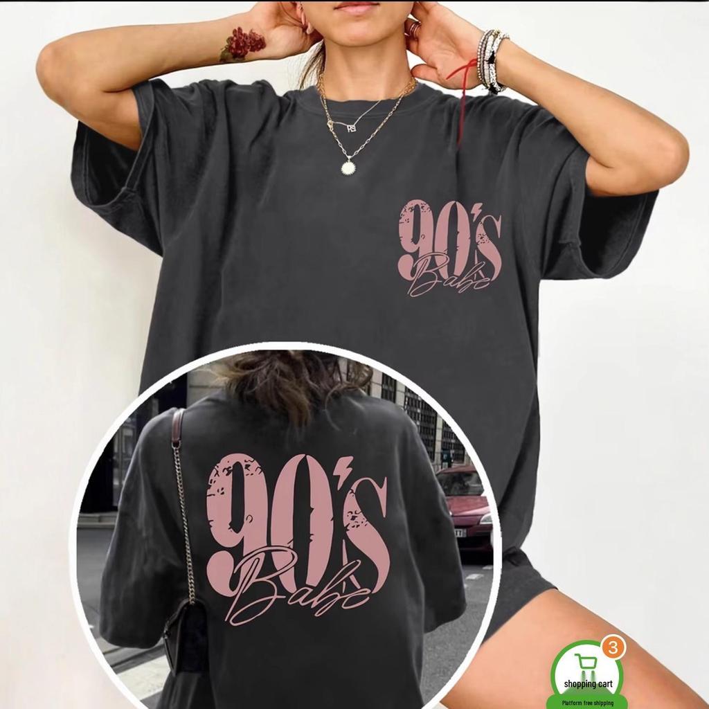 Vintage Crew Neck T-shirt with Number & Letter Print