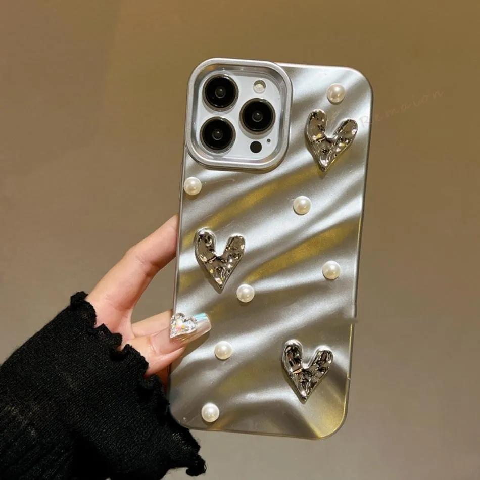 Fashion Glitter Pearl Wave Phone Case For iPhone 11 14 13 12 15 Pro Max SE 7 8 Plus X XR XS MAX Case Silicone Shockproof Cover