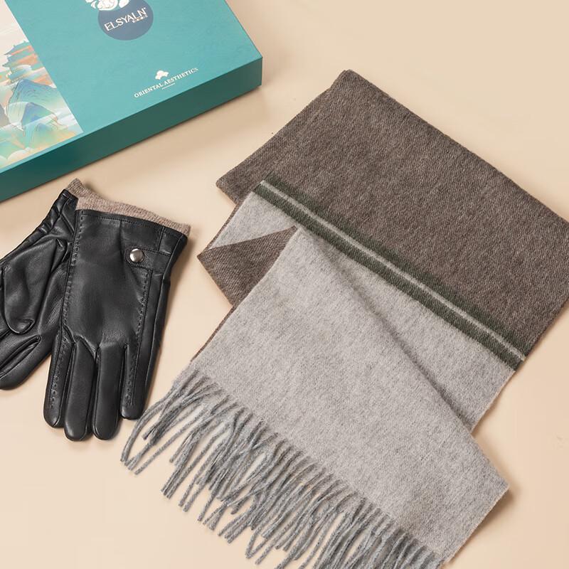 ELSYALNA Premium Wool Scarf and Lambskin Touchscreen Gloves Set