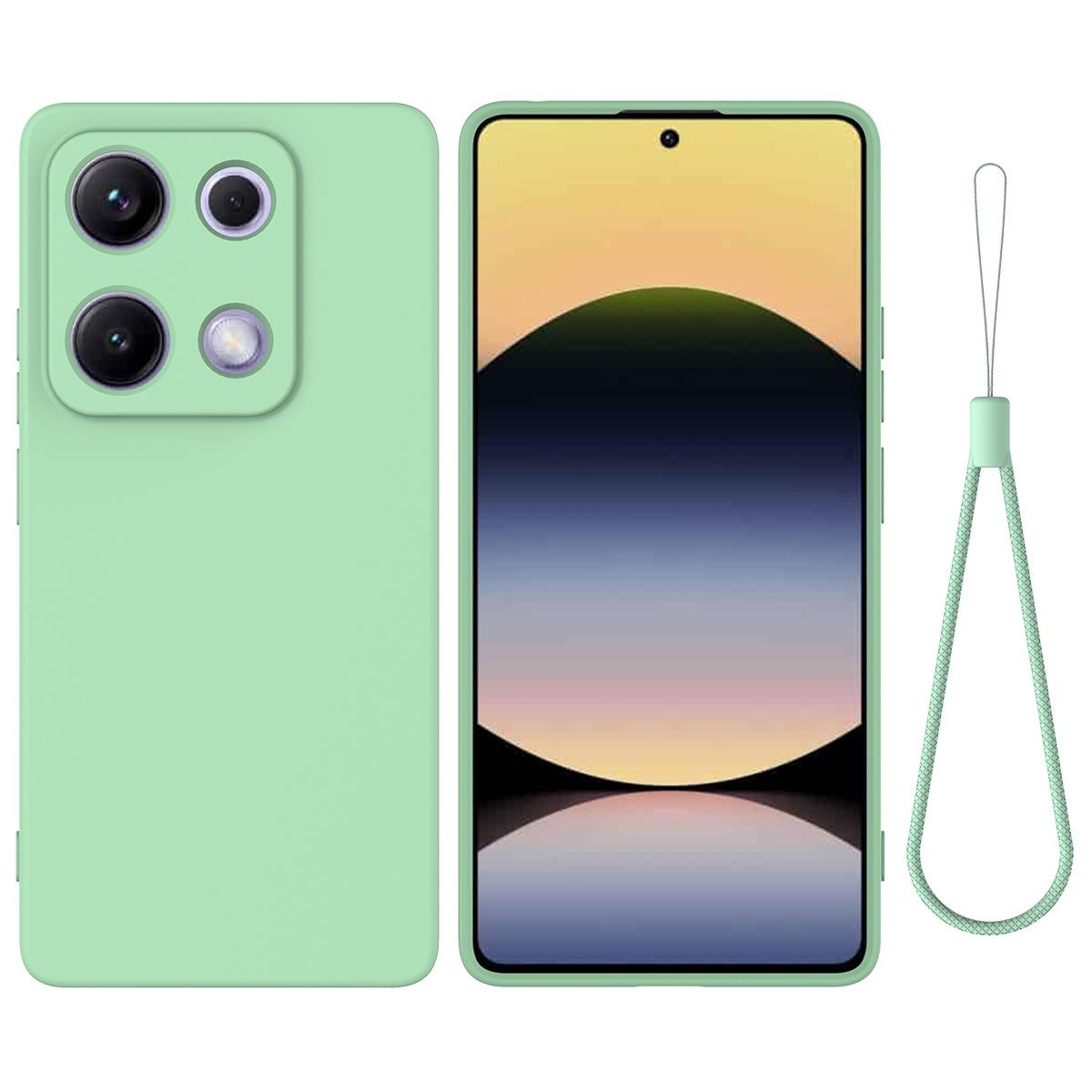 

For Xiaomi Redmi Note 14S 4G Liquid Silicone Case Phone Back Cover with Hand Strap Green