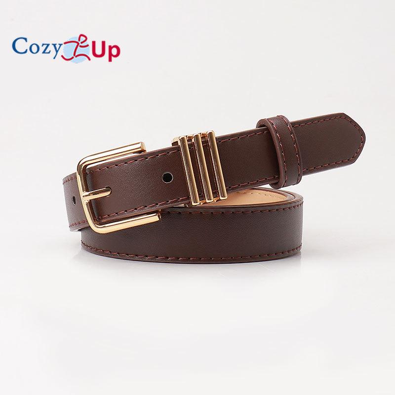 Women Leather Belt with Gold Buckle Ladies Faux Leather Belt for Jeans Pants