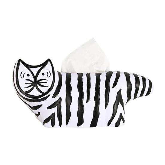 Yousheng Tissue Box, Striped Cat Shape Dispenser, with Ample Interior Space Vinyl Tissue Case, Compact Decorative Durable Paper