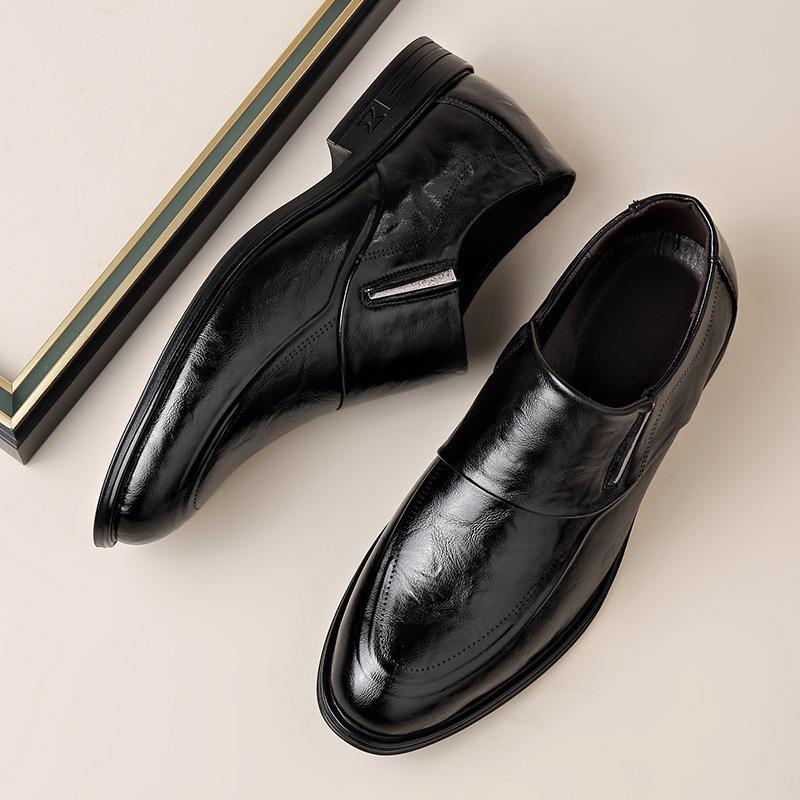 Men's Leather Shoes Men's Autumn and Winter Business Dress Soft Leather Soft Bottom Pointed Head One Pedal Suit Shoes Wedding Groom