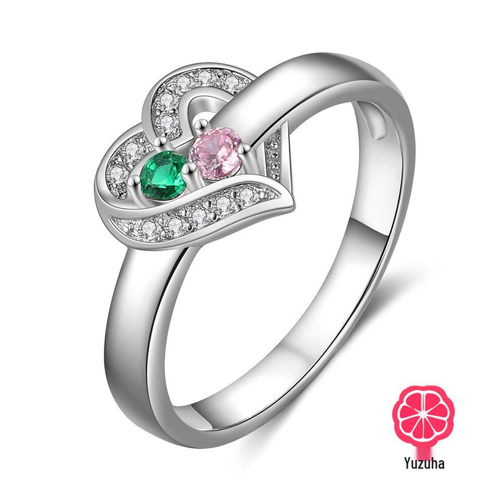 Prsten Srdce s 12 Barvami Rodných Kamenů a Gravírovanými Jmény Rodiny - Perfektní pro Den matek a Vánoce