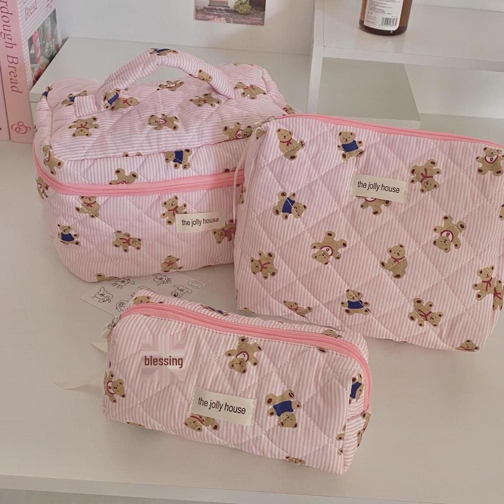 Large Korean-Style Bow Makeup Bag: Spacious, Portable Travel Toiletry and Cosmetic Storage for Girls