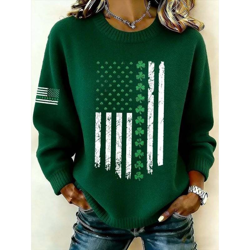 2026 Womens Oversized Knit-Style Crewneck Sweatshirt With 3D Clover Print Thick Warm Streetwear Top