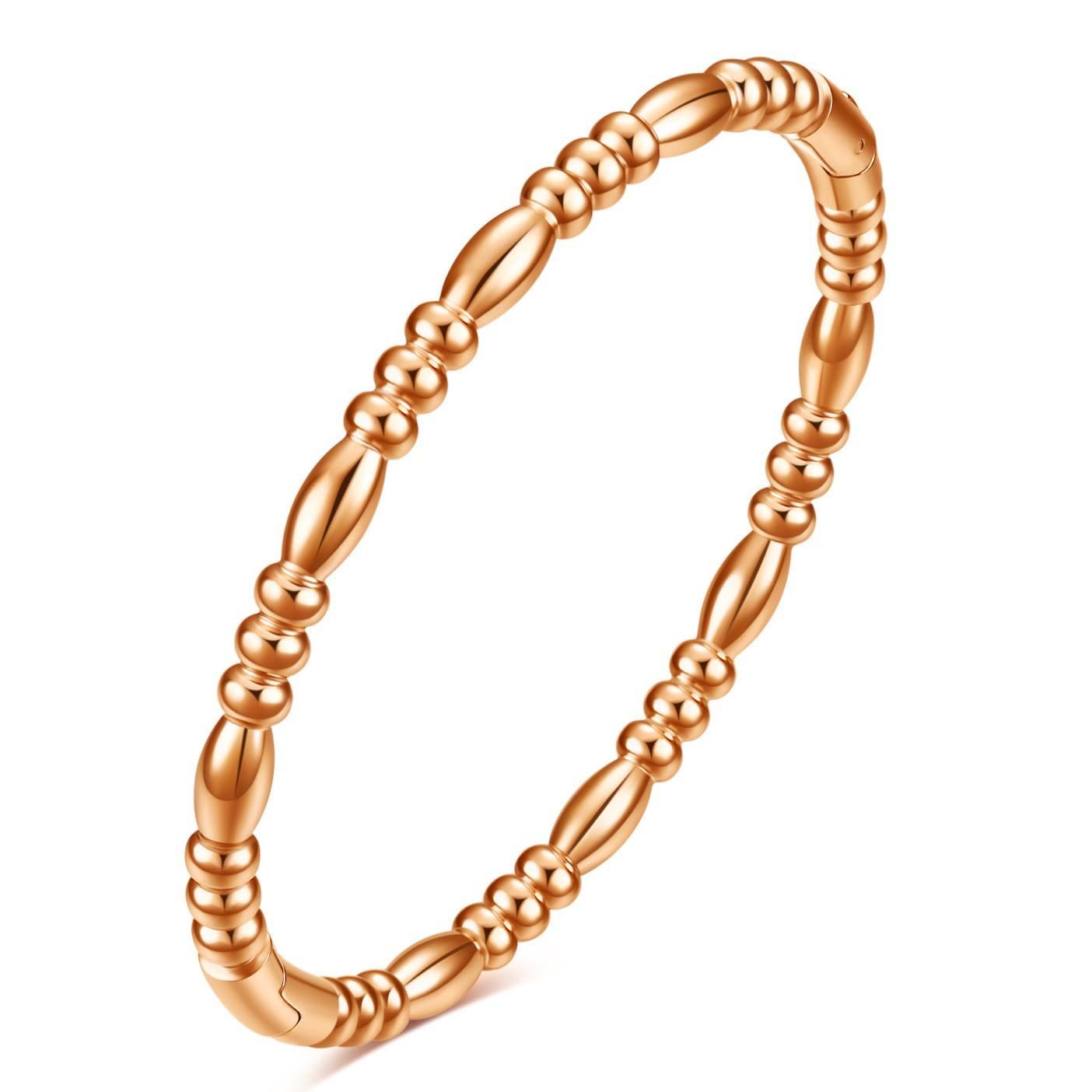 Sleek 5MM Polished Bamboo Titanium Steel Bracelet with Stainless Steel 18K Gold Finish.