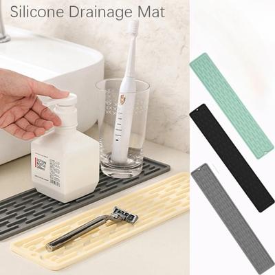 Silicone Dish Drying Mat Kitchen Sink Narrow Nonslip Tray Vanity and Bathroom Countertop Protector Easy To Clean Durable Cup Mat