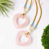 Natural Rose Crystal Openwork Heart Charm Necklace Bohemian Braided Rope Chain Dainty Feminine Gift For Her