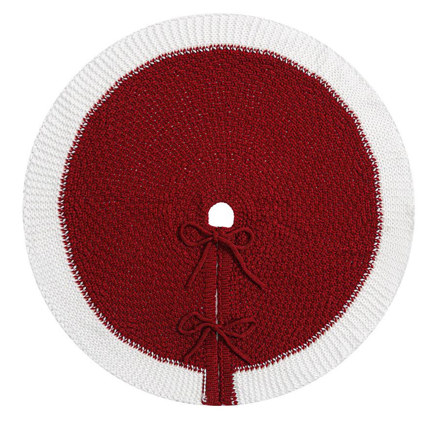 Red Heart White Edge Knitted Christmas Tree Skirt Ornaments