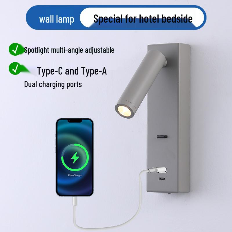 Rotatable Type-C USB Wall Lamp with Switch for Bedroom, Study, or Hotel