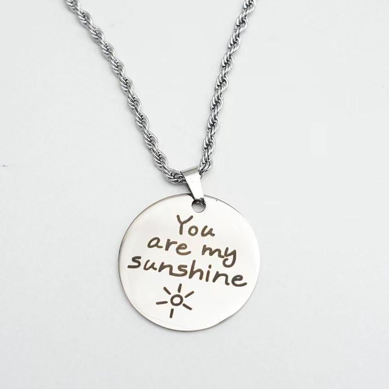 Round Engraved Stainless Steel Hip-Hop Necklace Pendant for Christmas Gift