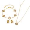 Cross-Border Niche Design Zircon Clover Titanium Jewelry Set: Bracelet, Necklace, and Stud Earrings for Women