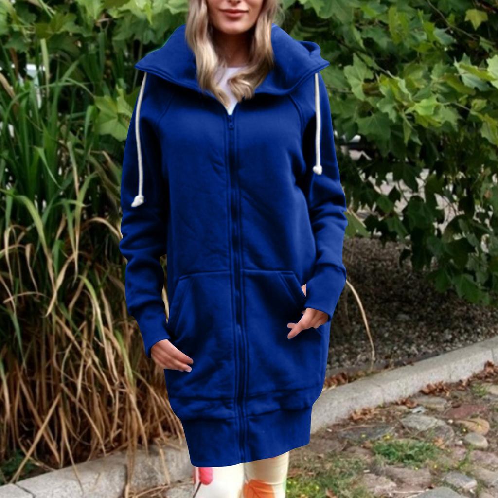 Women's Fashion Jacket Casual Solid-color Long-sleeved Cardigan Hoodie Long Coat