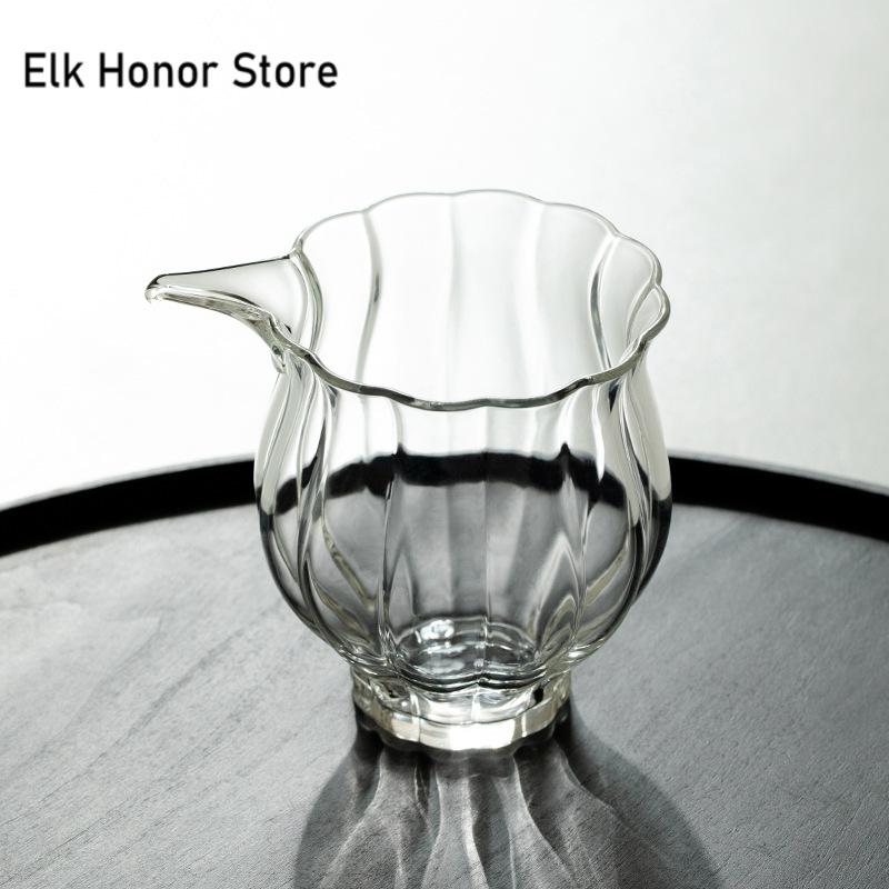 Vysoký borosilikátový skleněný džbán na čaj Zen Lotus Fair Cup Rozdělte čaj Cha Hai Šálek spravedlnosti pro domácnost Bílý čaj Kavárny Řemeslné potřeby