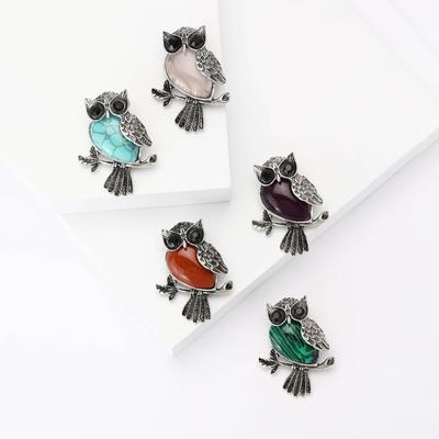 Korean Style Retro Enamel Turquoise Owl Brooch Creative Men'S And Women'S Clothing Corsage Jewelry Pin