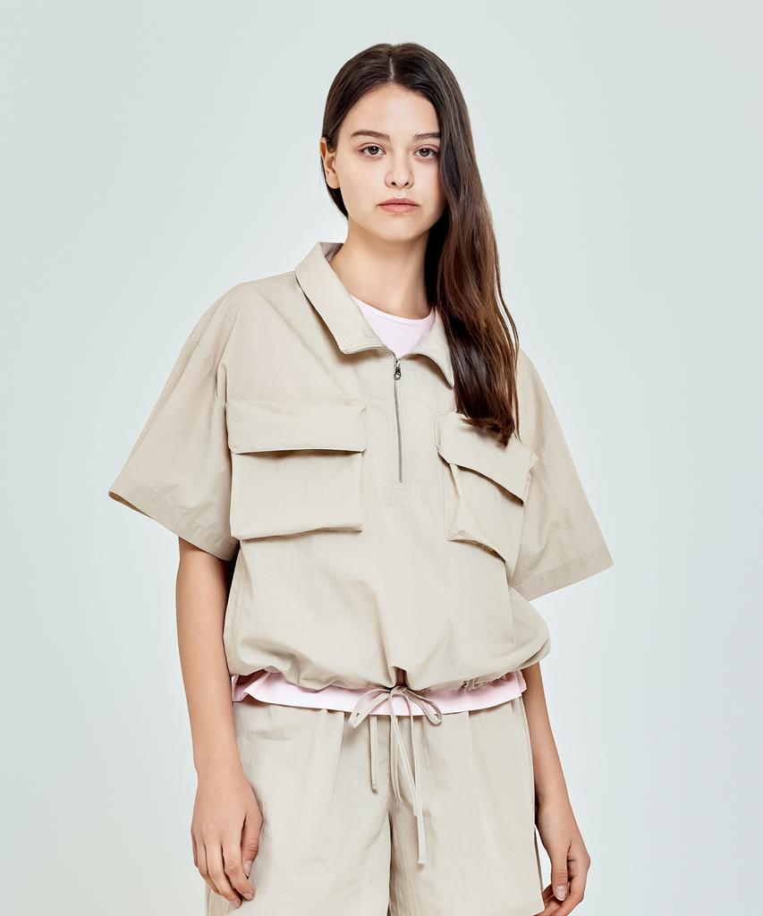 Depasion Cargo Two-Pocket Short Sleeve Anorak (Light Beige)