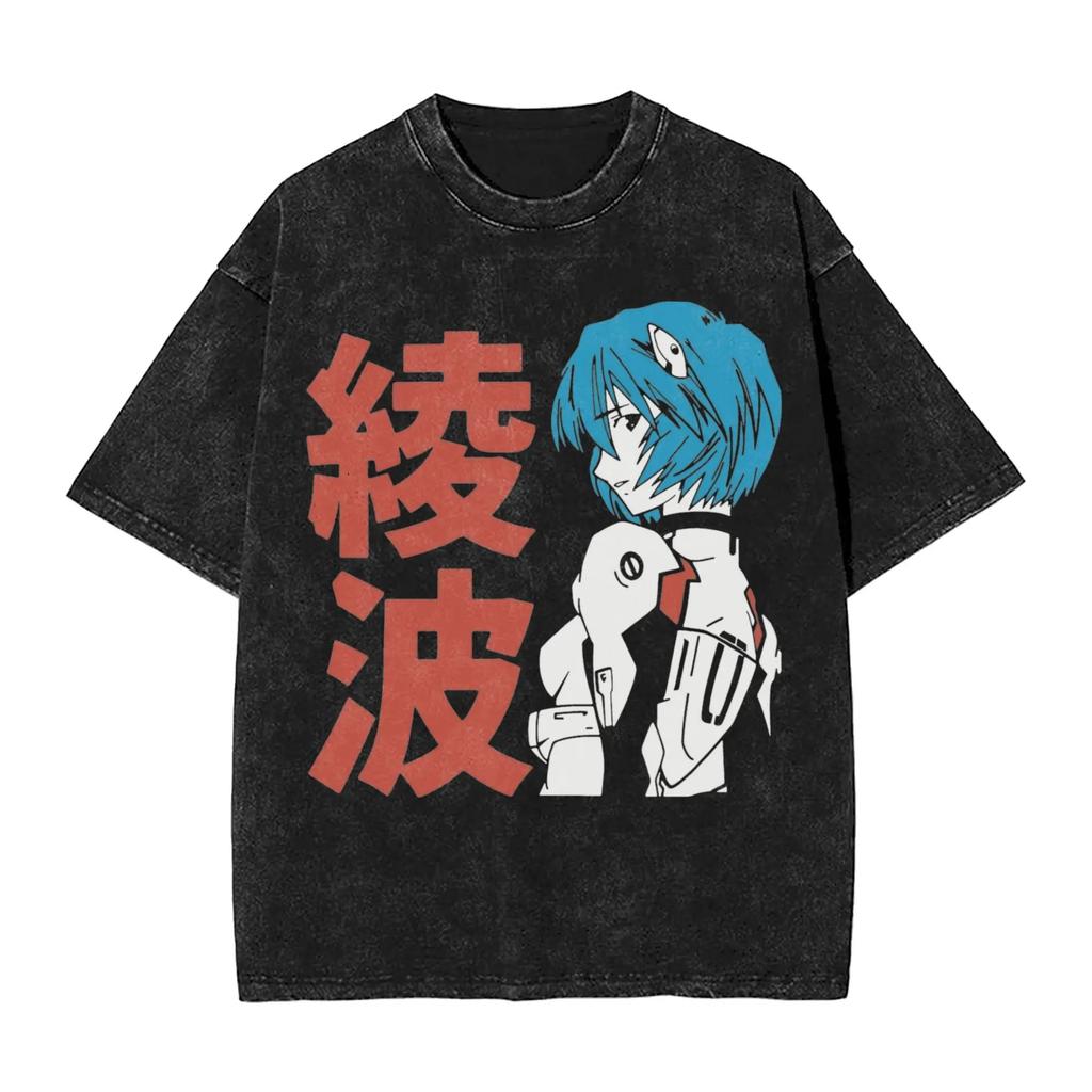 Hot Sale EVA Rei Ayanami Graphic Print T-shirt Men Women Vintage Washed Cotton Summer New Tee Streetwear Y2K Fashion Loose Casual Oversized Top