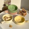 Bol ceramic pentru supă și salată de culoare crem cu mâner