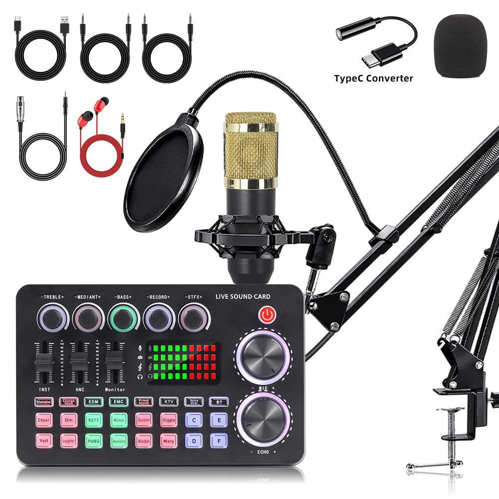 Custom Condenser Microphone & Sound Card Set for Podcasts, Live Broadcasts & Computer Use (v8)